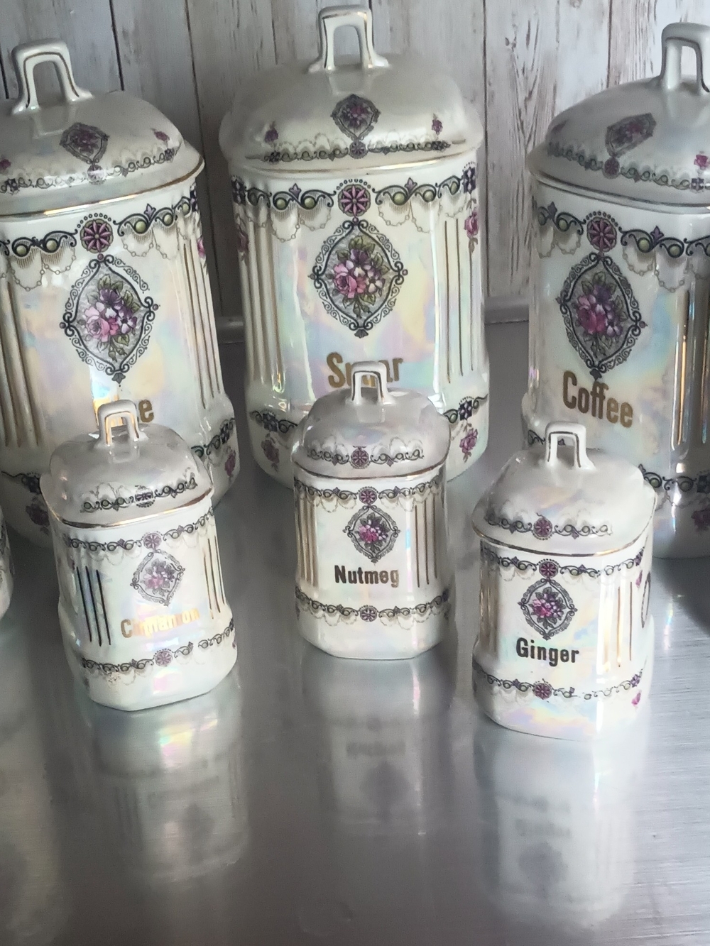 Iridescent Floral Ceramic Spice & Coffee Canister Set